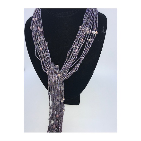Purple Lariat long Beaded Necklace - Picture 4 of 4